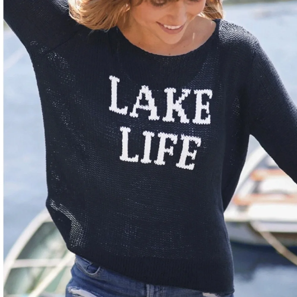 Wooden Ships LAKE LIFE Navy Sweater with White Words - Picture 10 of 16